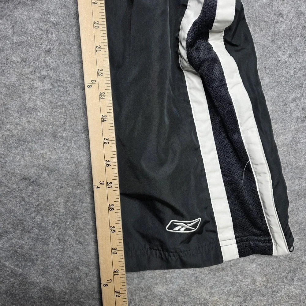 Reebok Pants‎ Mens Large Black Track Warm Up Athletic Side Stripe Zip Hem Lined